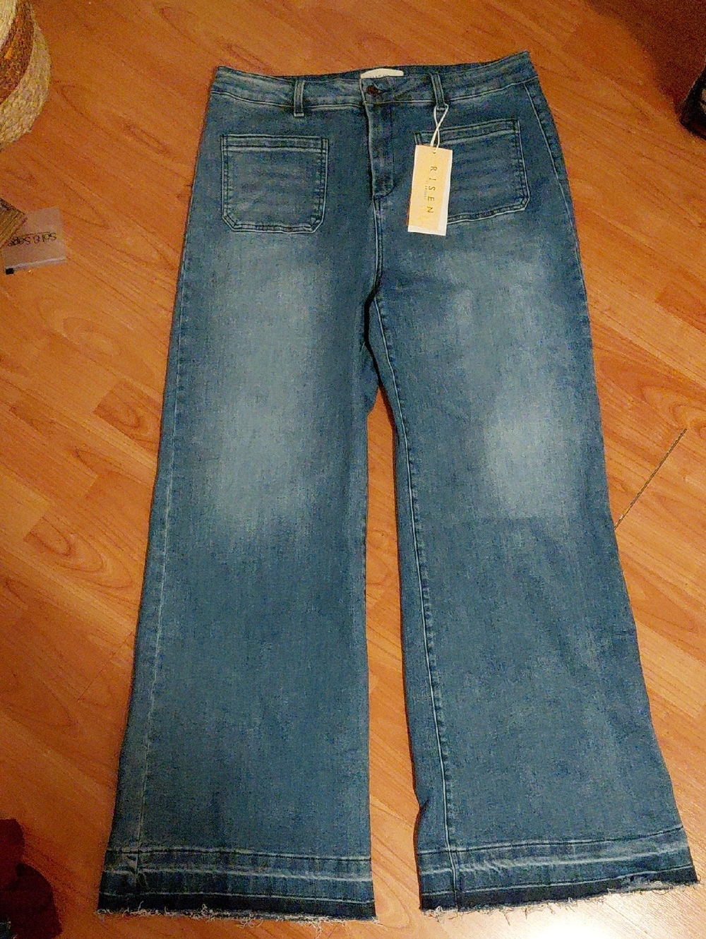 Risen High-Rise Wide Leg Jeans in Medium Blue